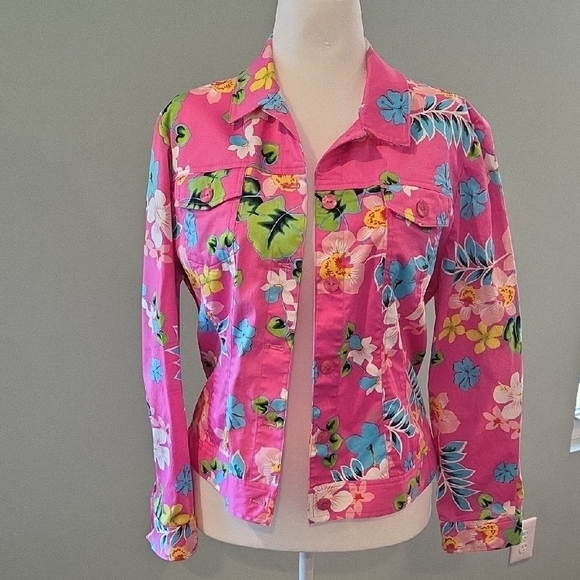 Mirette Pink Jacket With Blue , Green And Yellow Floral Pattern Size Large - Picture 5 of 12